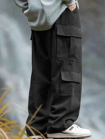 Men Cargo Pants With Patch Pockets Multi Pocket Outdoor Utility Baggy Work Urban Trousers