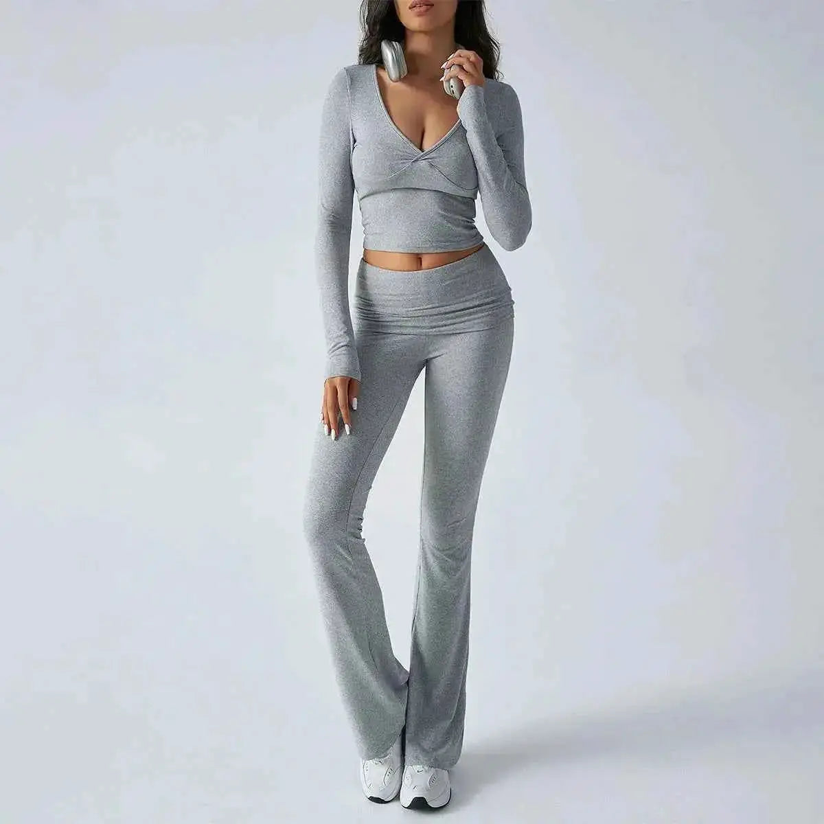 Women's Casual Sporty Knitted Sleeve Top And Long Pants Two Piece Outfit | TeenStylo — TeenStylo
