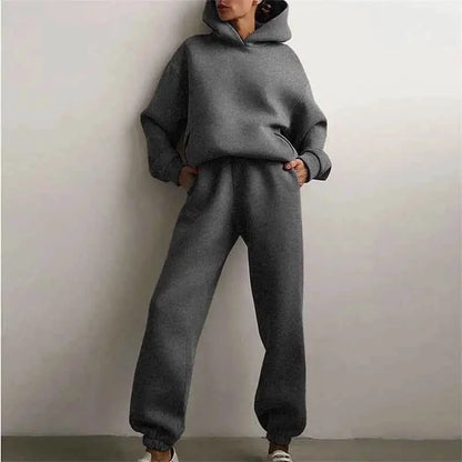 Women's Oversized Tracksuit Set Hoodie Sweatshirt Two Piece Solid Color Warm Autumn Casual Long Pants