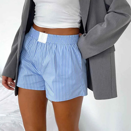Womens Y2K Elastic Waisted Striped Shorts Pyjamas Bottoms Loungewear Summer Beach Wide Leg Boxers Boyshorts