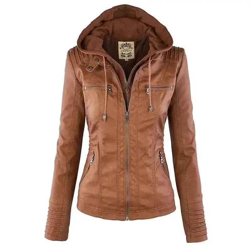 Gothic Faux Leather Jacket Women 2024 Hooded Winter Autumn Motorcycle Outerwear PU Leather Coat Black
