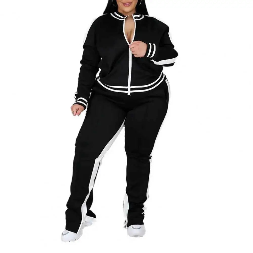 Plus Size Women Tracksuit Set Zip Up Long Sleeve Jogging Suit With Trousers Loose Fit Two Piece Sportswear Casual Outfit