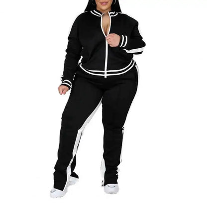 Plus Size Women Tracksuit Set Zip Up Long Sleeve Jogging Suit With Trousers Loose Fit Two Piece Sportswear Casual Outfit