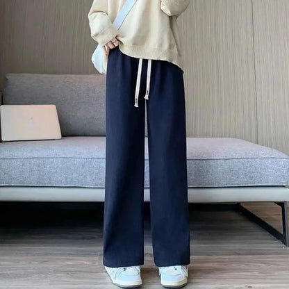 2024 Casual Women High Waist Wide Leg Thickened Long Pants for Autumn and Winter Trousers