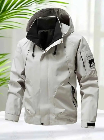 Waterproof Softshell Jacket For Men Hooded Zip Up Windbreaker Outdoor Coat Lightweight For Hiking And Camping
