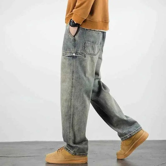 Mens Retro Cargo Jeans Straight Leg Baggy Fashion Trousers Vintage Y2K Korean Style Luxury Designer 2025 Trend