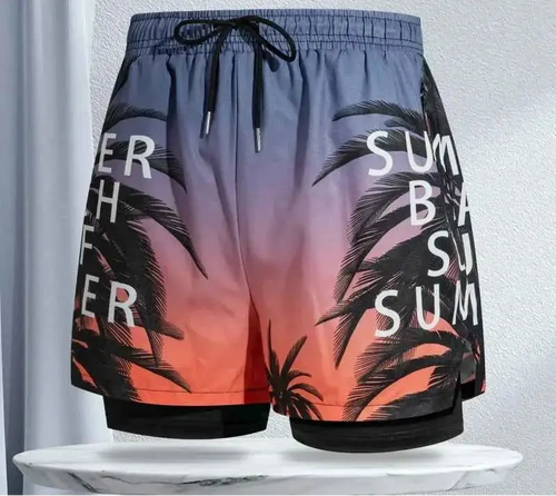 Mens Swim Trunks With Lining Anti Embarrassment Double Layer Beach Shorts Sizes L To 4XL