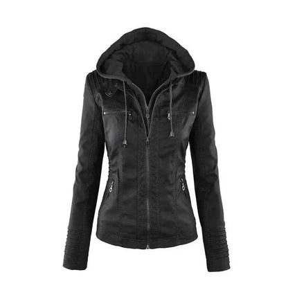 Gothic Faux Leather Jacket Women 2024 Hooded Winter Autumn Motorcycle Outerwear PU Leather Coat Black