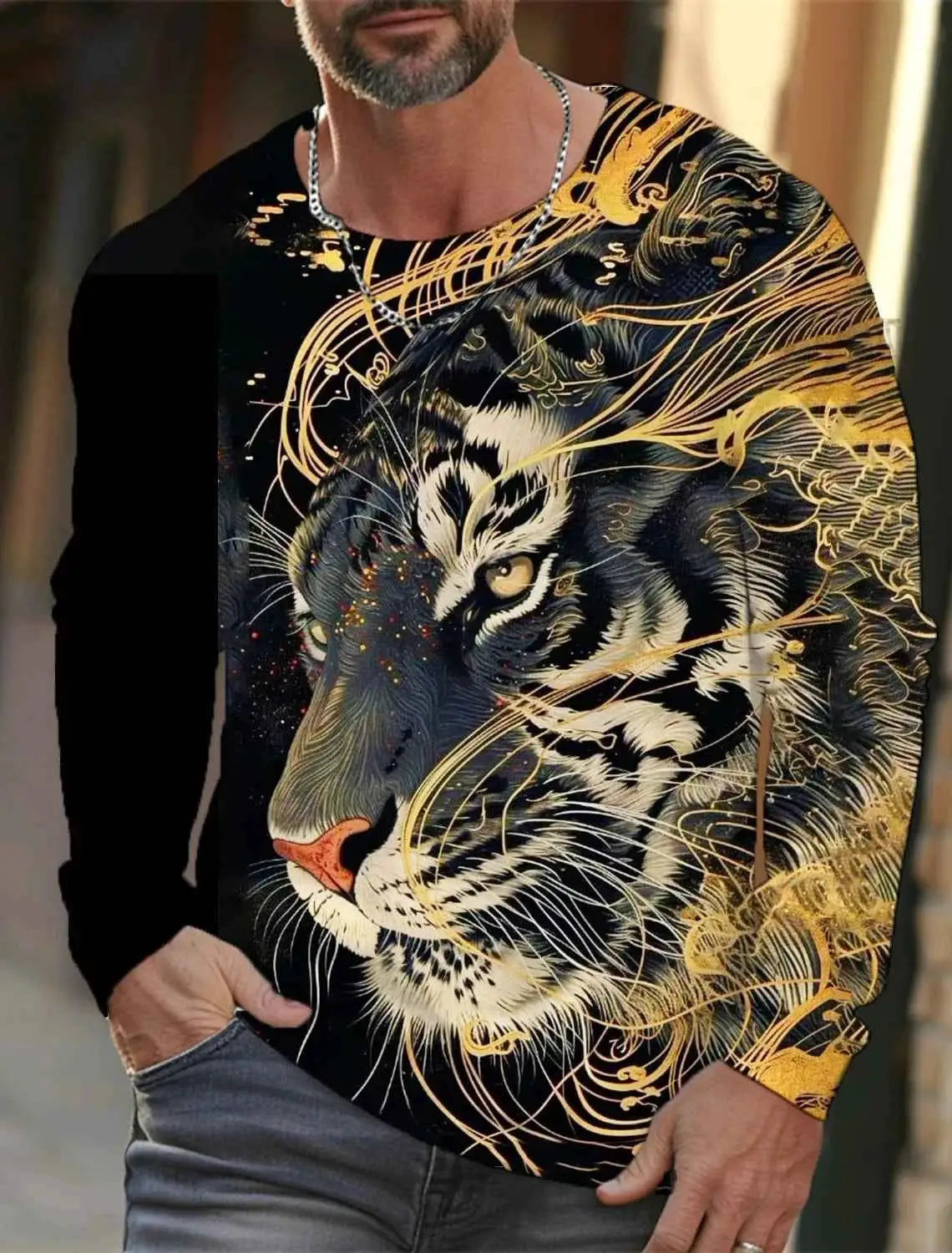 Tiger Graphic Men's Long Sleeve T Shirt 3D Full Printing Streetwear Casual O Neck Top Polyester Fashion