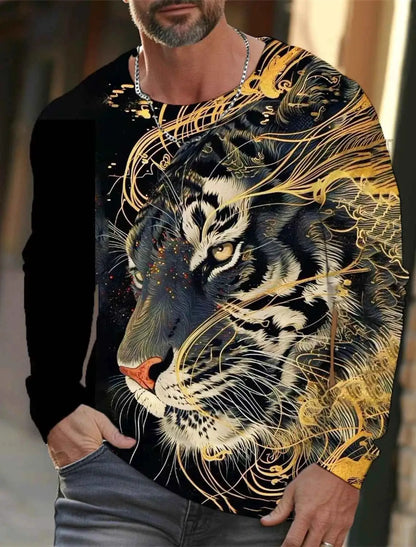 Tiger Graphic Men's Long Sleeve T Shirt 3D Full Printing Streetwear Casual O Neck Top Polyester Fashion