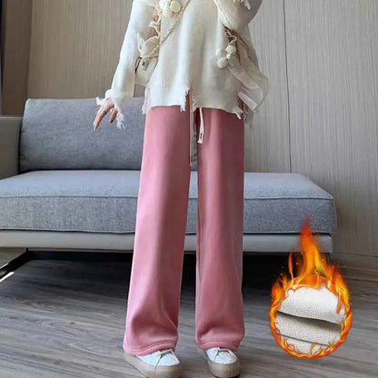 2024 Casual Women High Waist Wide Leg Thickened Long Pants for Autumn and Winter Trousers