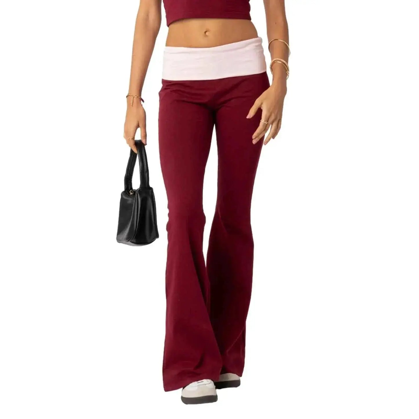 Women Flared Bootcut Elastic Waist Contrast Color Streetwear Style Pants | TeenStylo — TeenStylo