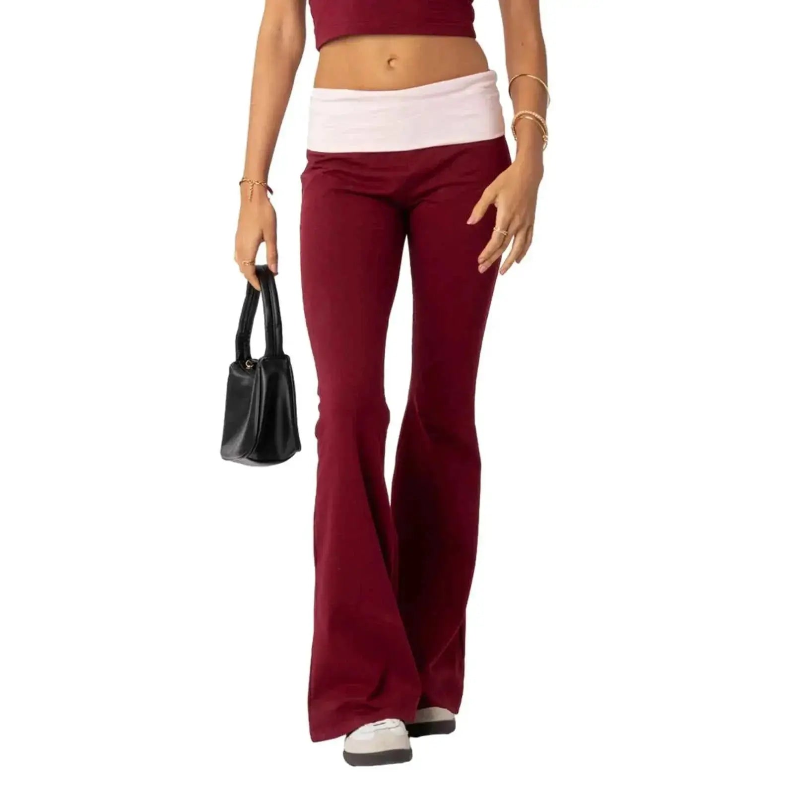 Women Flared Bootcut Elastic Waist Contrast Color Streetwear Style Pants | TeenStylo — TeenStylo