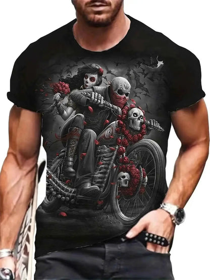 Mens Punk Skull 3D Print T Shirt Short Sleeve Graphic Tee For Summer Fashion Outdoor Streetwear