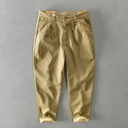 HIQOR Men Cargo Pants Winter 2026 Fleece Warm Khaki Casual Trousers Beading Design Business Pants