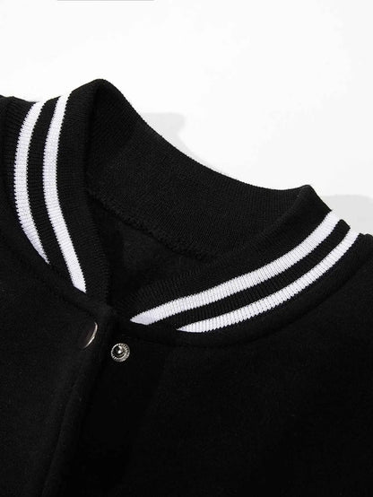 Couple Baseball Uniform Jacket For Men Long Sleeve Polyester Black White Casual Sportswear Sizes S To 5XL