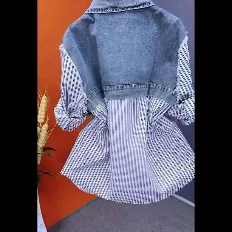 New Splicing Denim Jacket For Women Spring Autumn Korean Fashion Denim Shirt Ladies Tops Casual Jean Coat Windbreaker