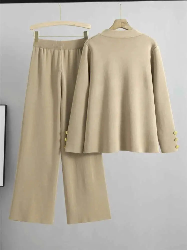 Autumn Winter Womens Knit 2 Piece Set Coat And Pants For Women Warm Cozy Style Chic