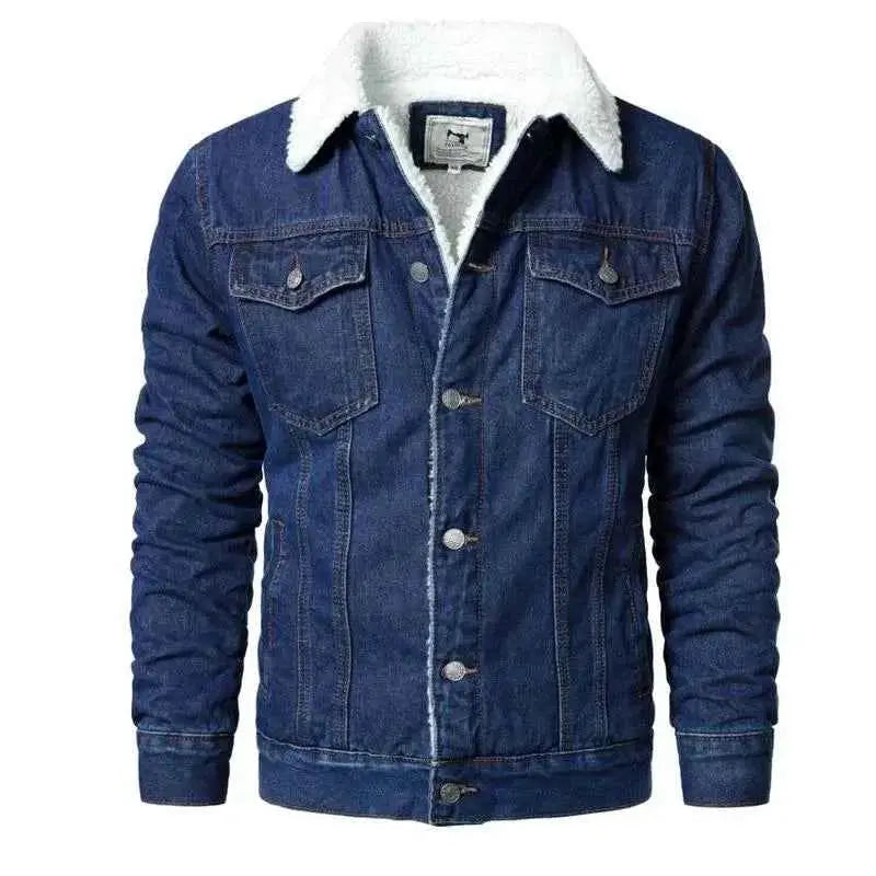 Men's Light Blue Denim Jacket Slim Casual Winter Jacket High Quality Thick Warm Sizes XS Through 6XL