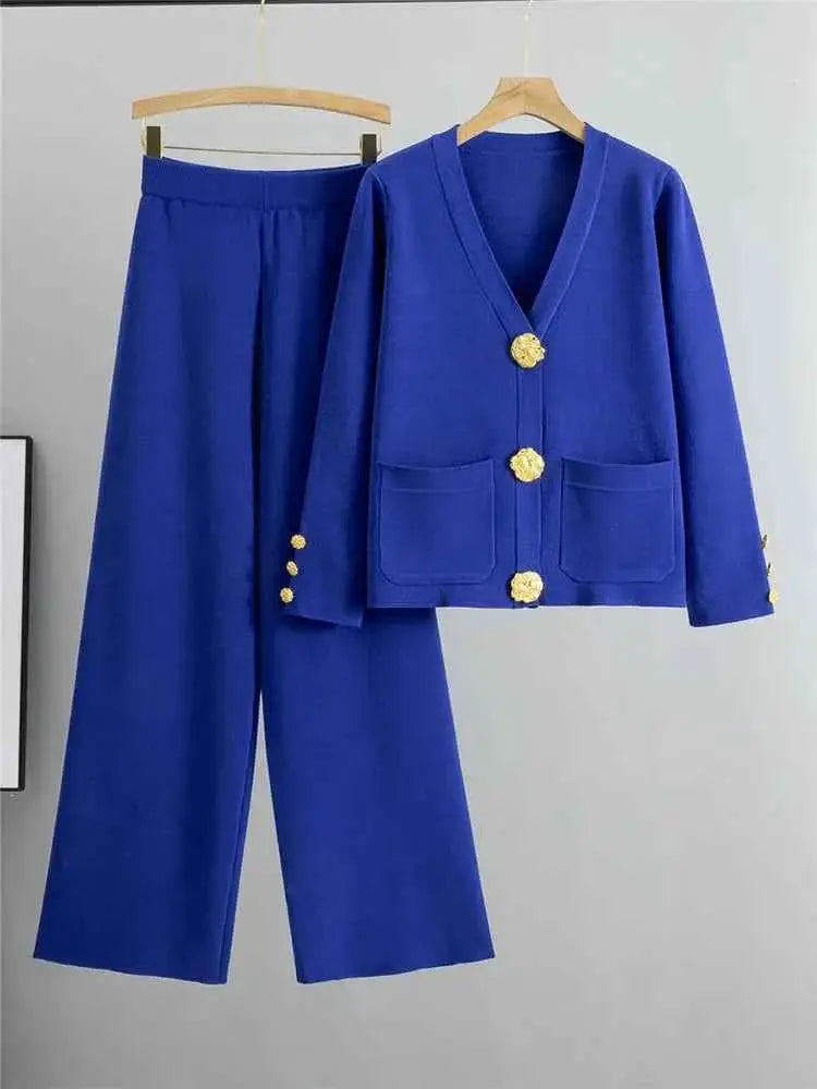 Autumn Winter Womens Knit 2 Piece Set Coat And Pants For Women Warm Cozy Style Chic