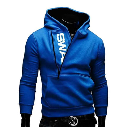 Mens Hooded Sweatshirt Pullover Casual Long Sleeve Jacket Available In Red Blue Grey Black Sizes S Through 4XL