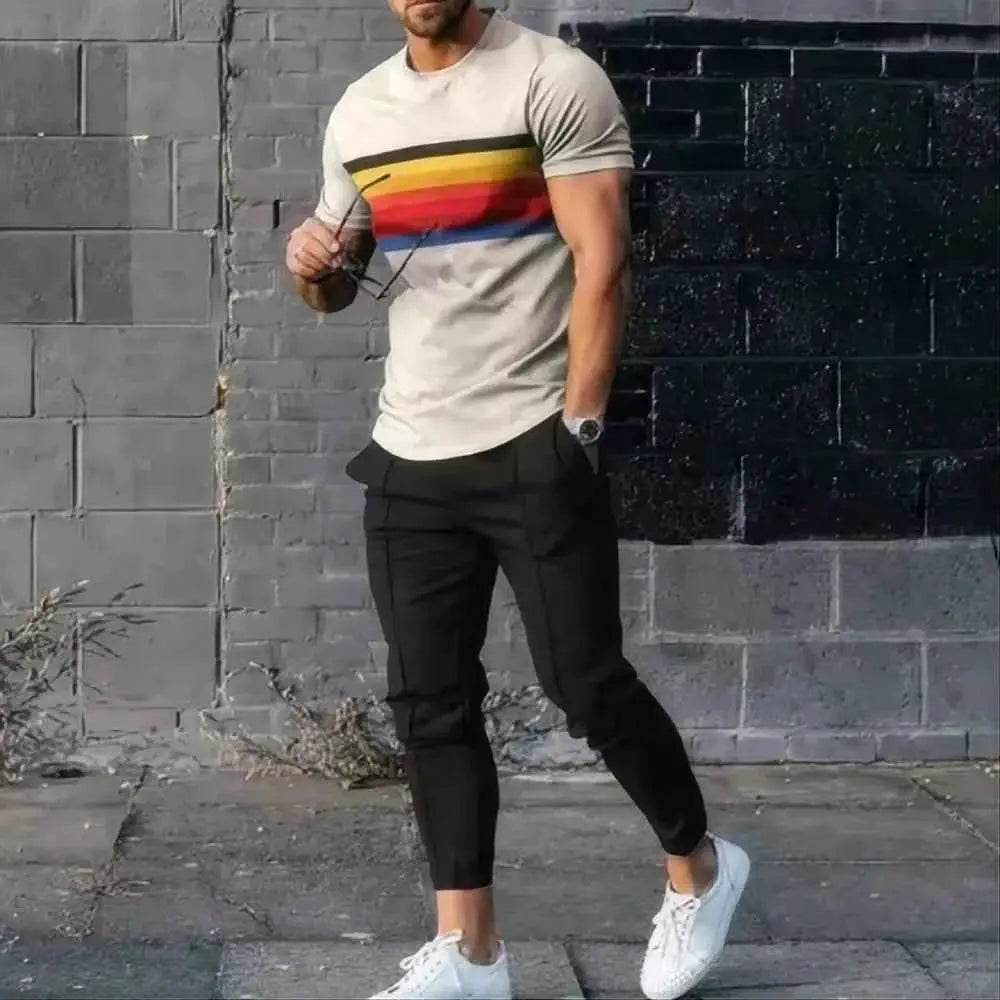 2024 Hot Selling Mens Two Piece Sports Jogging Set With 3D Printed Summer Casual Short Sleeve T Shirt And Pants