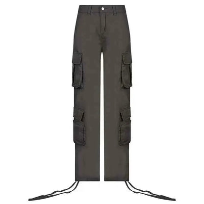 Women Denim Cargo Jeans With Button Pockets Straight Leg Y2K Mid Waist Casual Streetwear Trousers