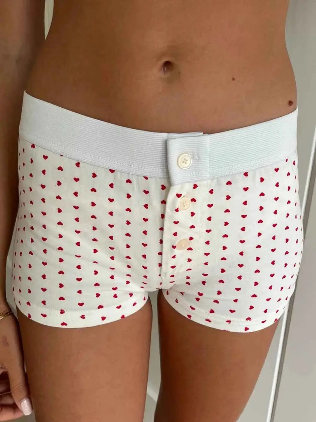 Heart Print Cotton Shorts Women Elastic High Waist Summer Casual Sweat Shorts Boho Chic Vintage Bottoms
