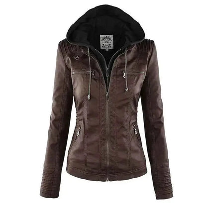 Gothic Faux Leather Jacket Women 2024 Hooded Winter Autumn Motorcycle Outerwear PU Leather Coat Black