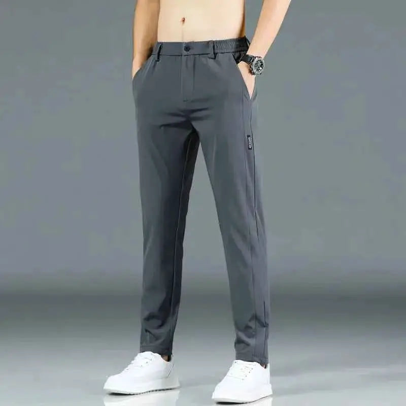 Summer Mens Casual Pants Slim Fit Trousers With Elastic Waist Lightweight Cool 28 To 38 Green Grey