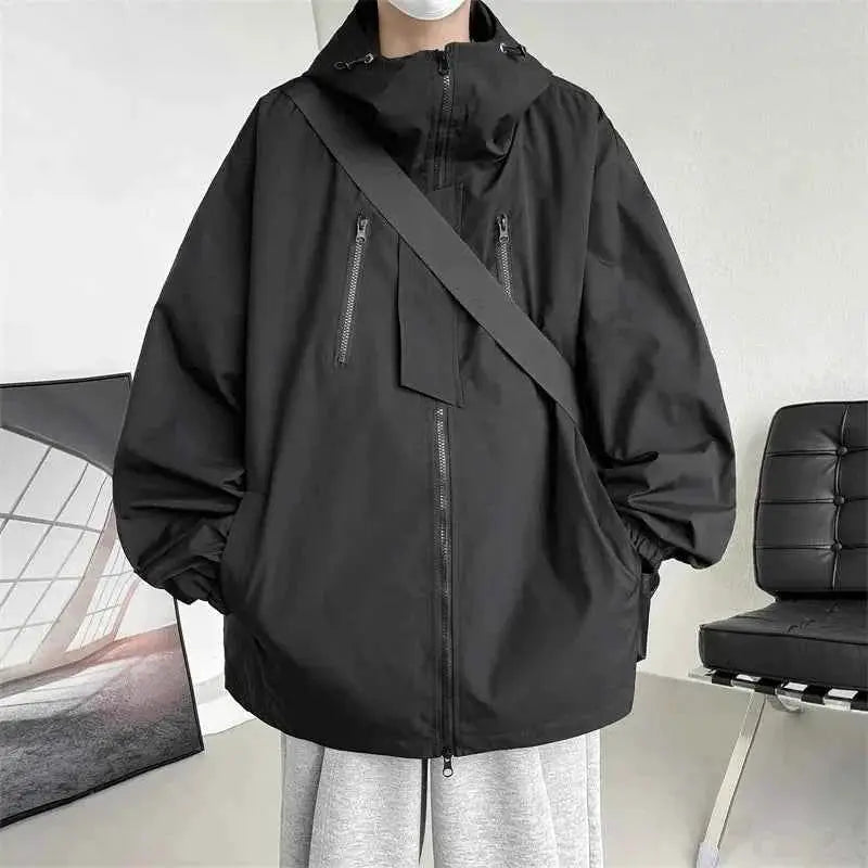 Mens Hooded Jacket Bomber Windbreaker Zipper Coat For Spring And Autumn Loose Cargo Casual Sportswear