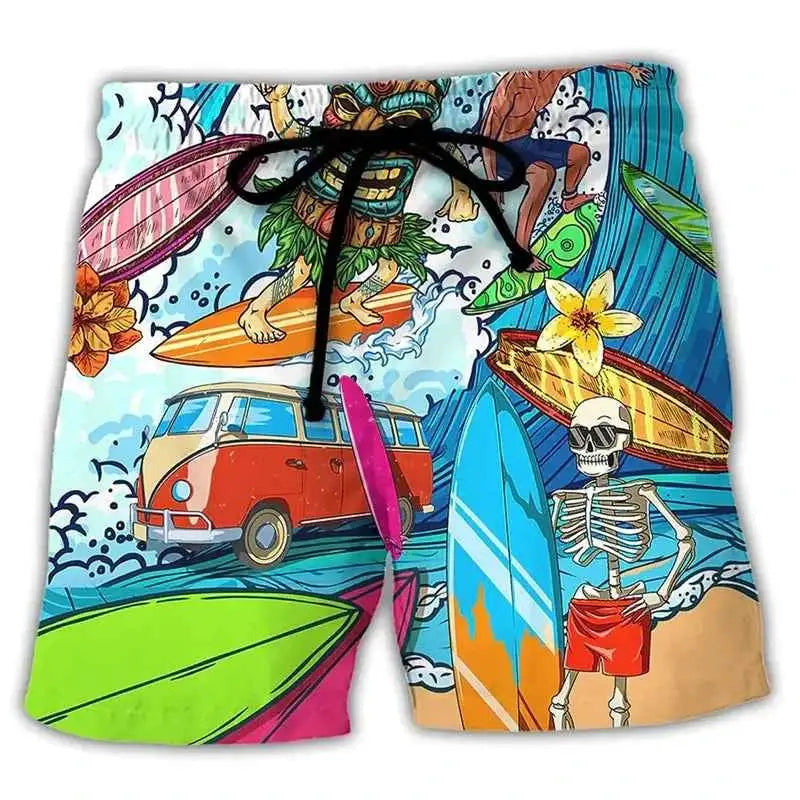 Colorful Graffiti 3D Printed Surfing Board Shorts For Men And Boys Cool Summer Beach Swim Trunks Street Style Hip Hop