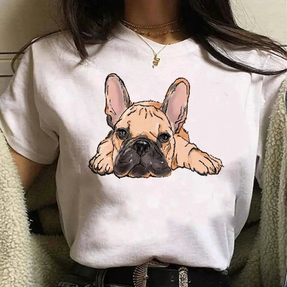 French Bulldog Graphic Tee For Women Japanese Inspired Cute Kawaii Style Graphic Shirt For Girls