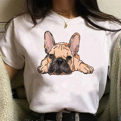 French Bulldog Graphic Tee For Women Japanese Inspired Cute Kawaii Style Graphic Shirt For Girls
