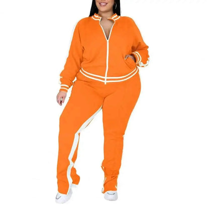 Plus Size Women Tracksuit Set Zip Up Long Sleeve Jogging Suit With Trousers Loose Fit Two Piece Sportswear Casual Outfit