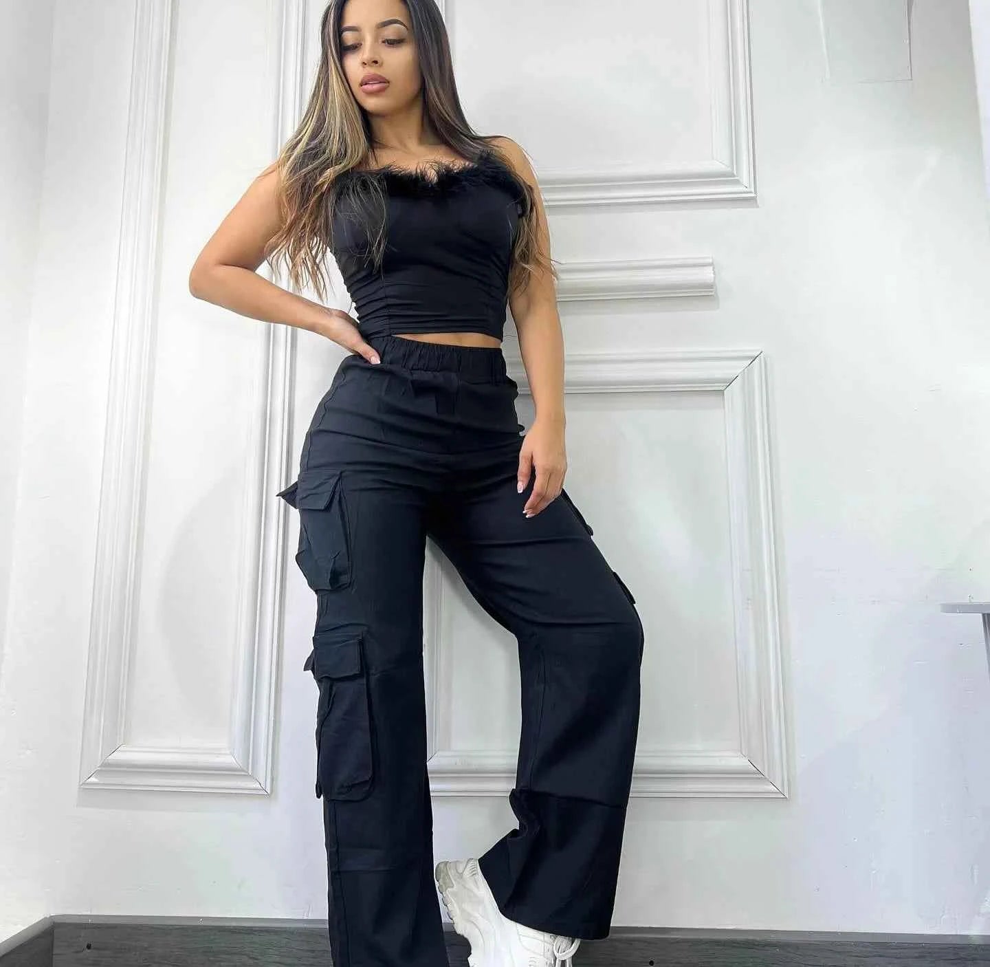 New Women Cargo Pants High Waist Straight Leg Baggy Trousers Wide Leg Vintage Y2K Streetwear With Pockets