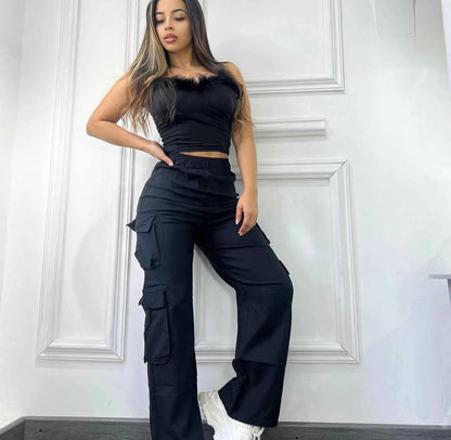 New Women Cargo Pants High Waist Straight Leg Baggy Trousers Wide Leg Vintage Y2K Streetwear With Pockets