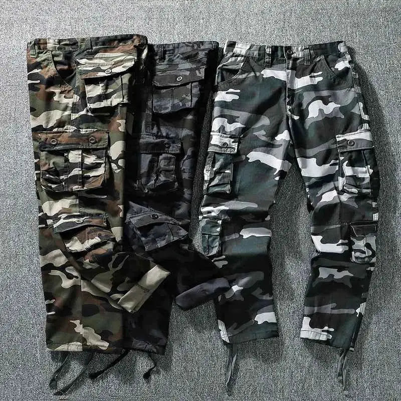 Men's Tactical Cargo Pants Camo Loose Fit Straight Leg Casual Sportswear Trousers