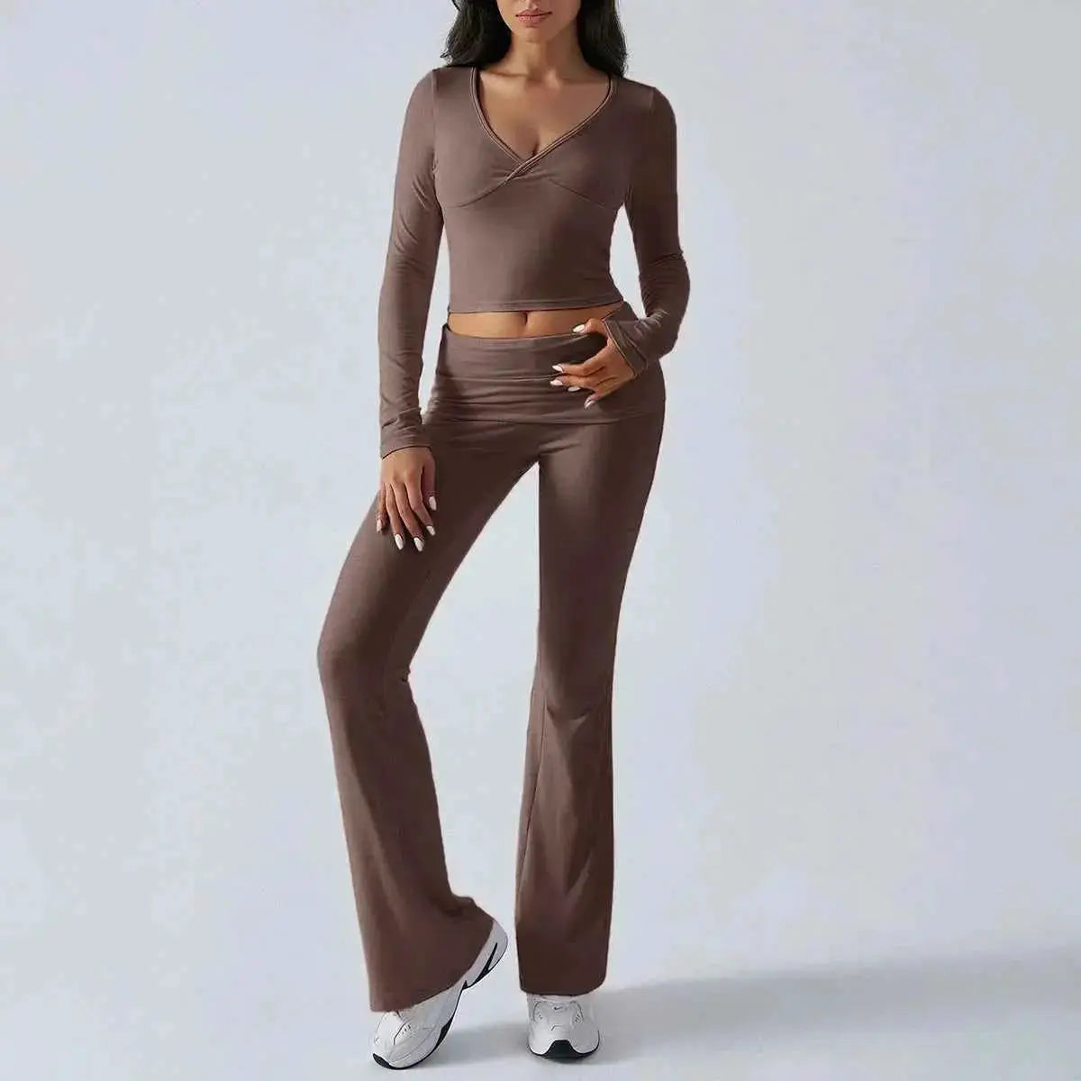 Women's Casual Sporty Knitted Sleeve Top And Long Pants Two Piece Outfit | TeenStylo — TeenStylo