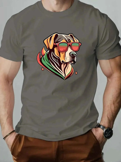 Men's Colorful Puppy Pattern Graphic Tee Breathable Oversized Summer Round Neck Hip Hop Style Premium Quality Cotton