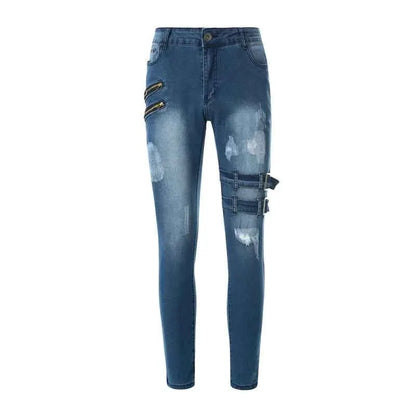Mens Casual Stretch Cargo Denim Trousers Autumn Techwear Fashion Streetwear Cargo Y2K Skinny Jeans Punk Pants