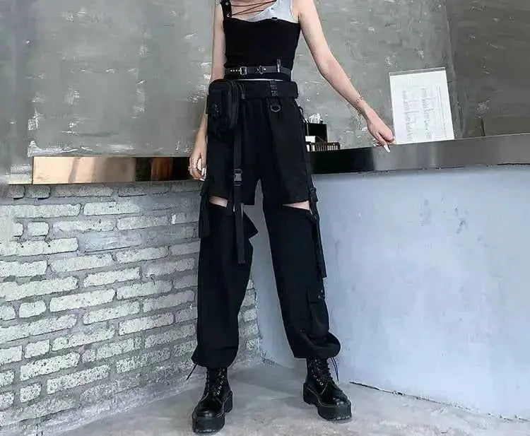 Cargo Pants Women Men 2023 Fashion Punk Jogger Trousers Harajuku Streetwear Ankle Length Oversized Harem Pants