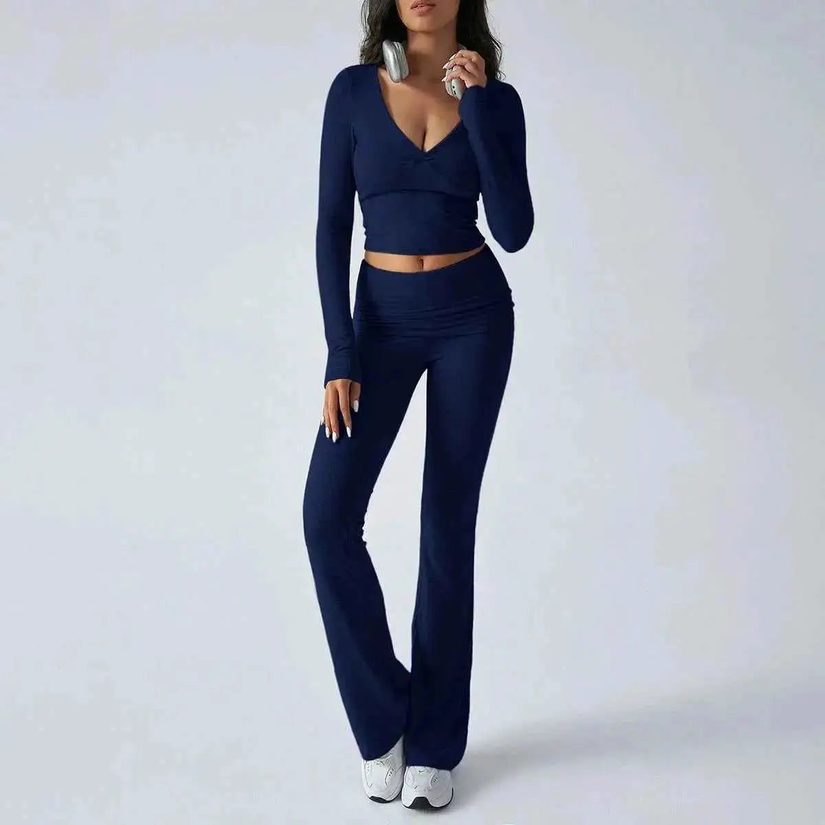 Women's Casual Sporty Knitted Sleeve Top And Long Pants Two Piece Outfit | TeenStylo — TeenStylo