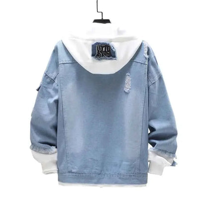 Men Denim Jacket Streetwear Hip Hop Hooded Jean Jacket Casual Loose Outerwear 2023 Spring Fashion Slim Fit