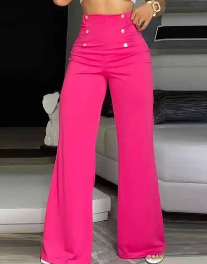 Summer Pants For Women Button Decor High Waist Wide Leg Pants Elegant Loose Korean Fashion Streetwear