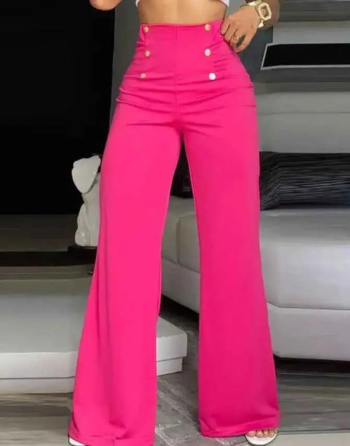 Summer Pants For Women Button Decor High Waist Wide Leg Pants Elegant Loose Korean Fashion Streetwear