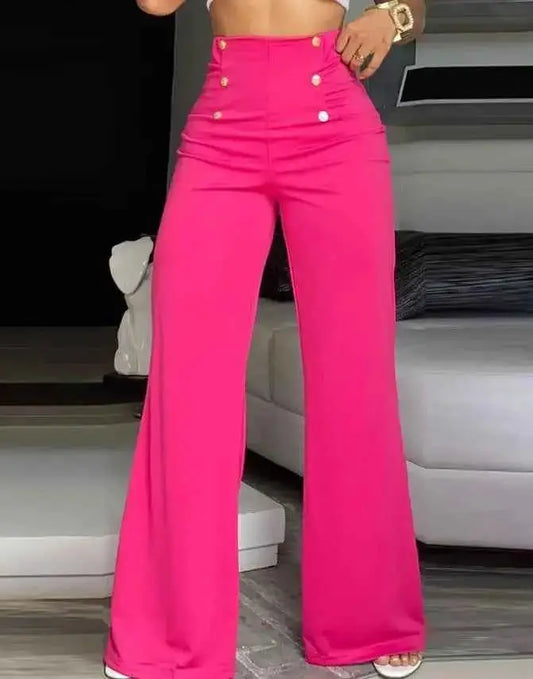 Summer Pants For Women Button Decor High Waist Wide Leg Pants Elegant Loose Korean Fashion Streetwear