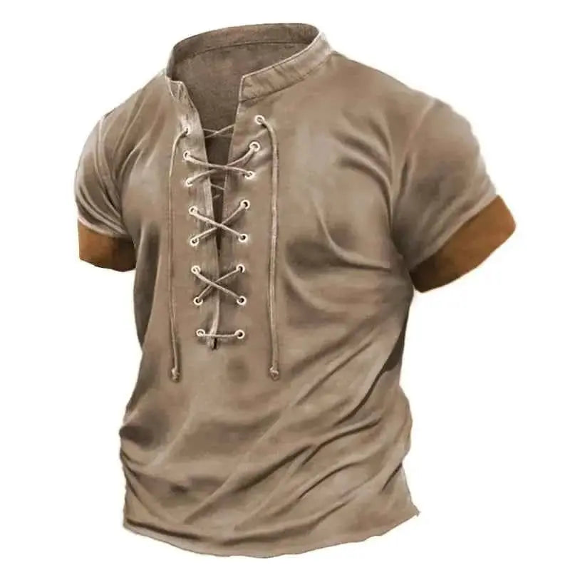Men's Oversized T Shirt Summer Vintage Casual Lace Up Short Sleeved Tee Business Casual Soft Y2K Top