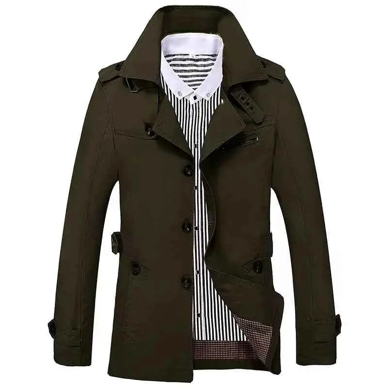 Men's Pure Cotton Windbreaker Long Jacket For Business Casual Streetwear 2025 Spring Summer Autumn Winter