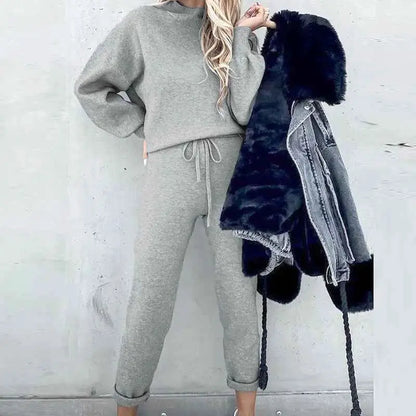 Women Fleece Lined Tracksuit Set High Collar Hoodie Sweatshirt Jogger Winter Sportswear TeenStylo